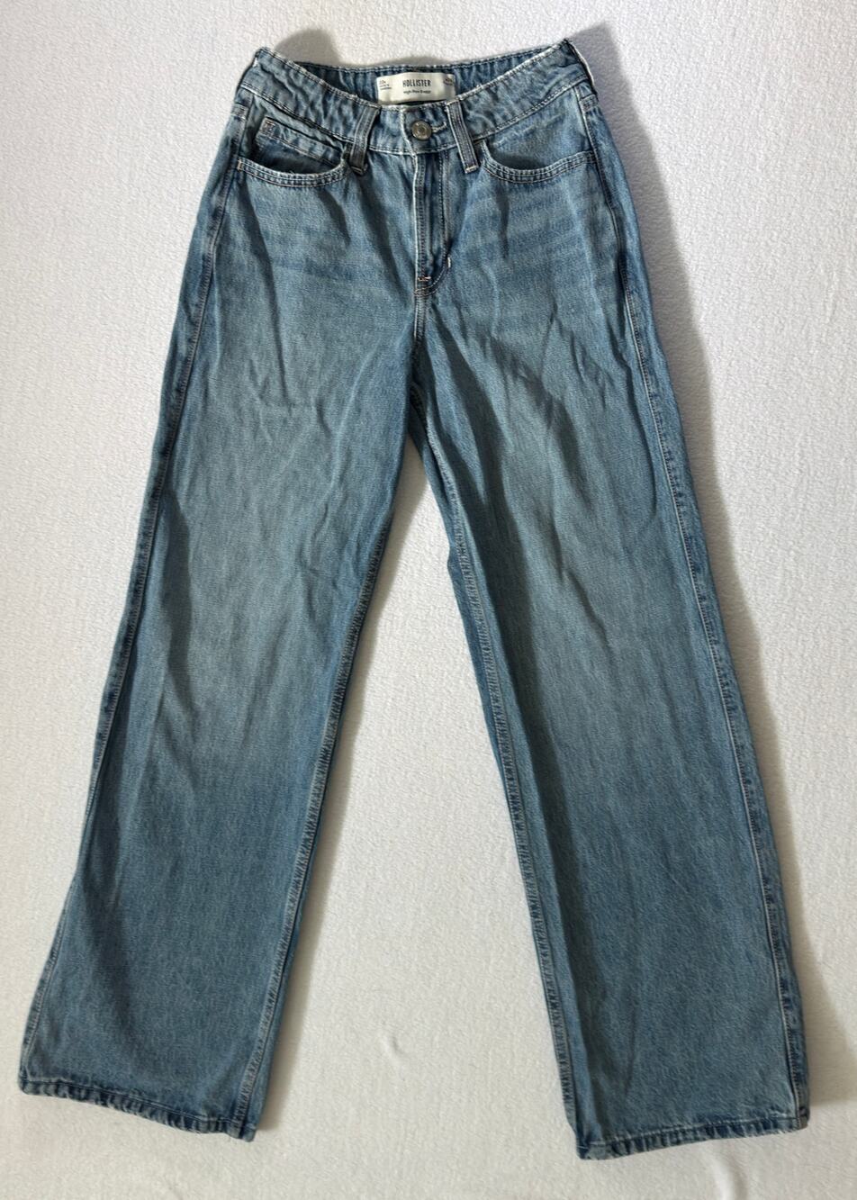 Hollister High Rise Baggy Jeans Size 00R W24 Blue Denim Wide Leg 355D3517